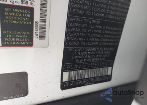 2017 Land Rover Range Rover Sport 3.0L V6 Supercharged Hse Dynamic from USA, damaged, VIN SALWV2FV1HA163538